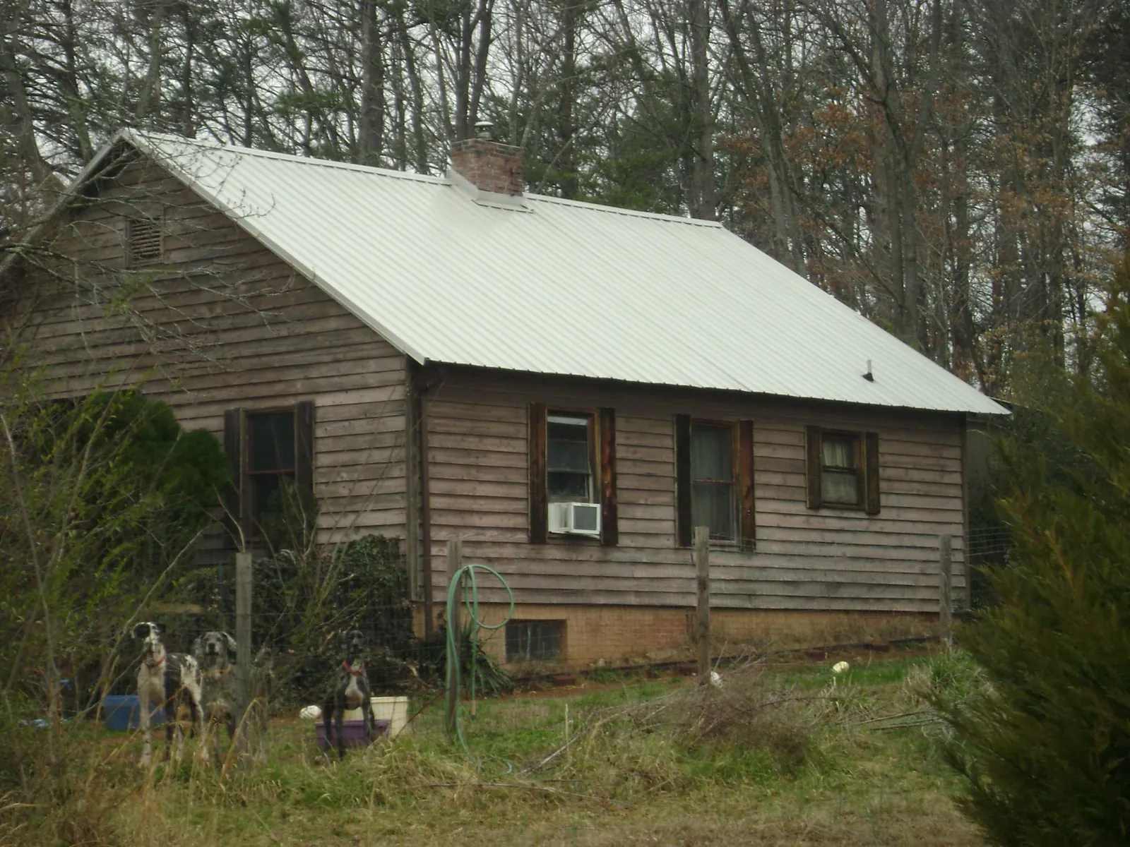 White metal roof on an old wood sided farmhouse, from a Metal Roof Installation job in Springville